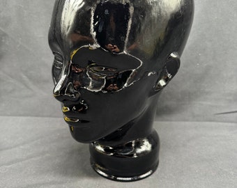 Vintage Art Deco Ebenholzkopf aus schwarzem Glas in Lebensgröße