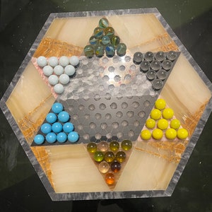 Vintage Quartz Marble Onyx Chinese Checkers Board Game Pink gray