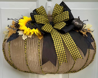 Deco Mesh Pumpkin Wreath, Burlap, Farmhouse Fall Decor