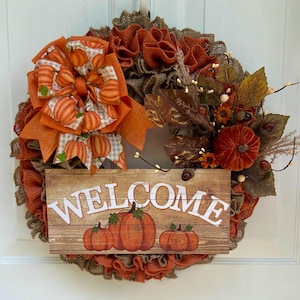 Fall Pumpkin Wreath: Burlap Autumn Harvest Door Decor