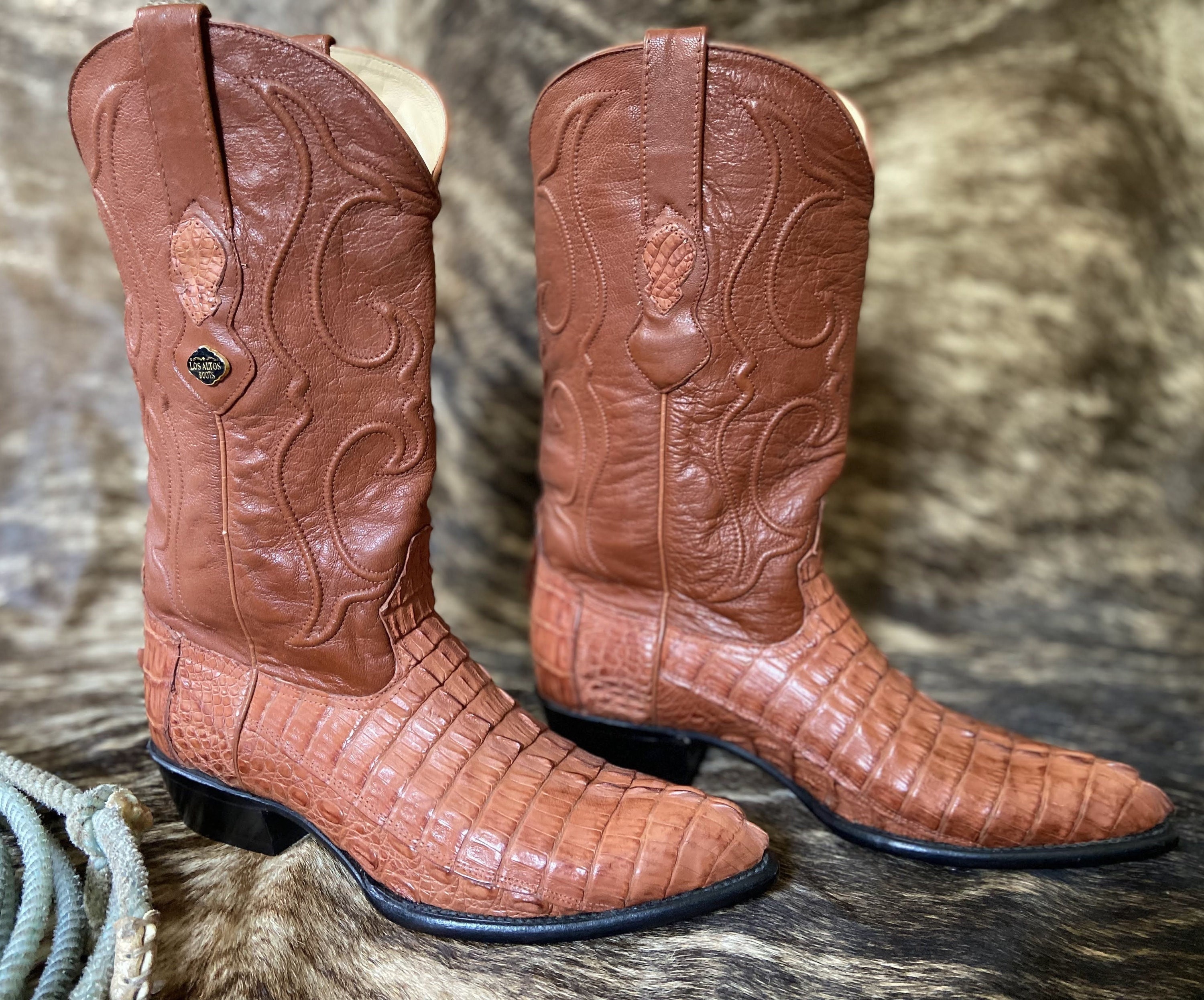 Schoenen Herenschoenen Laarzen Cowboy & Westernlaarzen Vintage Los Altos Paling skin en leren heren Western Cowboy Boots Bench Made /Size 6EE 