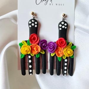 Afro Pick Earrings + Clay Earrings+ Unique Earrings+ Earrings for black women + colorful earrings + lightweight+ handmade+ gift for her