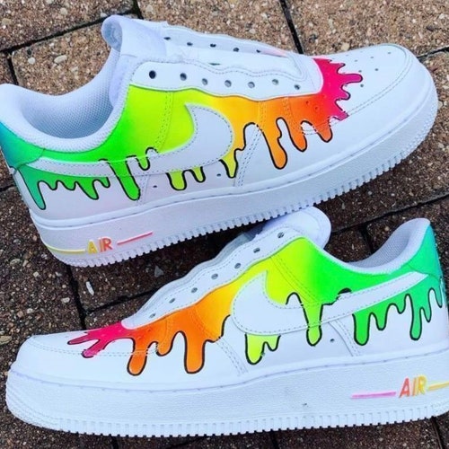 Neon Drip Custom Hands Painted Air Force Ones Etsy