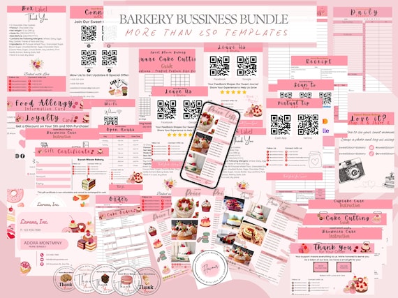 Editable Bakery Business Package Template Mega Bundle, Pink Bakery Spreadsheet, Invoice, Order Forms, Price List, Planners, Cake Care Cards