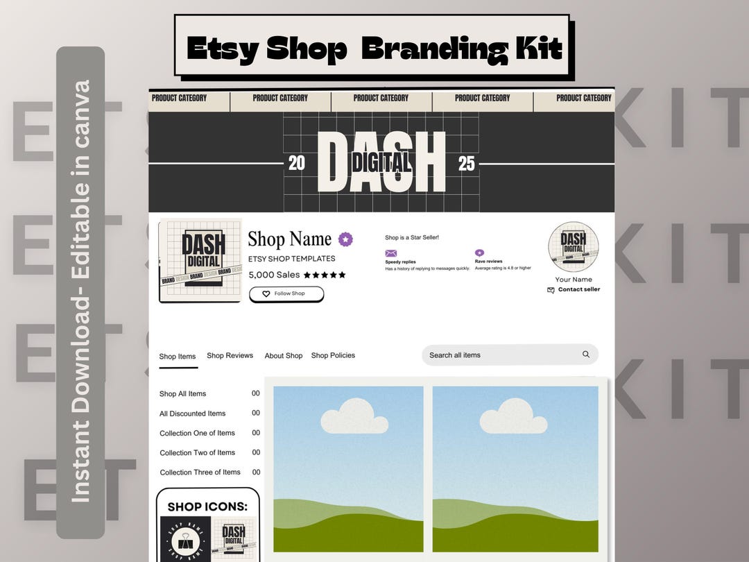 Modern Black Theme Etsy Shop Kit Editable Etsy Branding Kit Canva Etsy ...