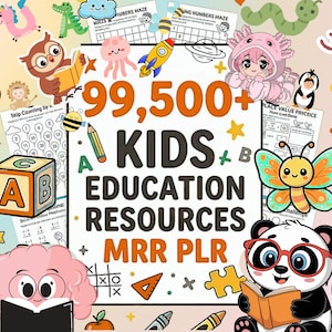 Kids Learning Bundle 99500+ Coloring Pages Worksheets Activities PLR MRR Rights Digital Download Printables, Gift