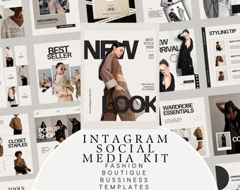 Fashion Boutique Business Instagram Posts, Minimalist Fashion Brand Post, Monochrome social media Kit, Trendy Post and Stories template