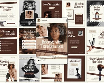 Hair Salon Instagram, Post 30 Posts 30 Stories, Canva Editable Template for Luxe Hair Stylist Template and Beauty Business