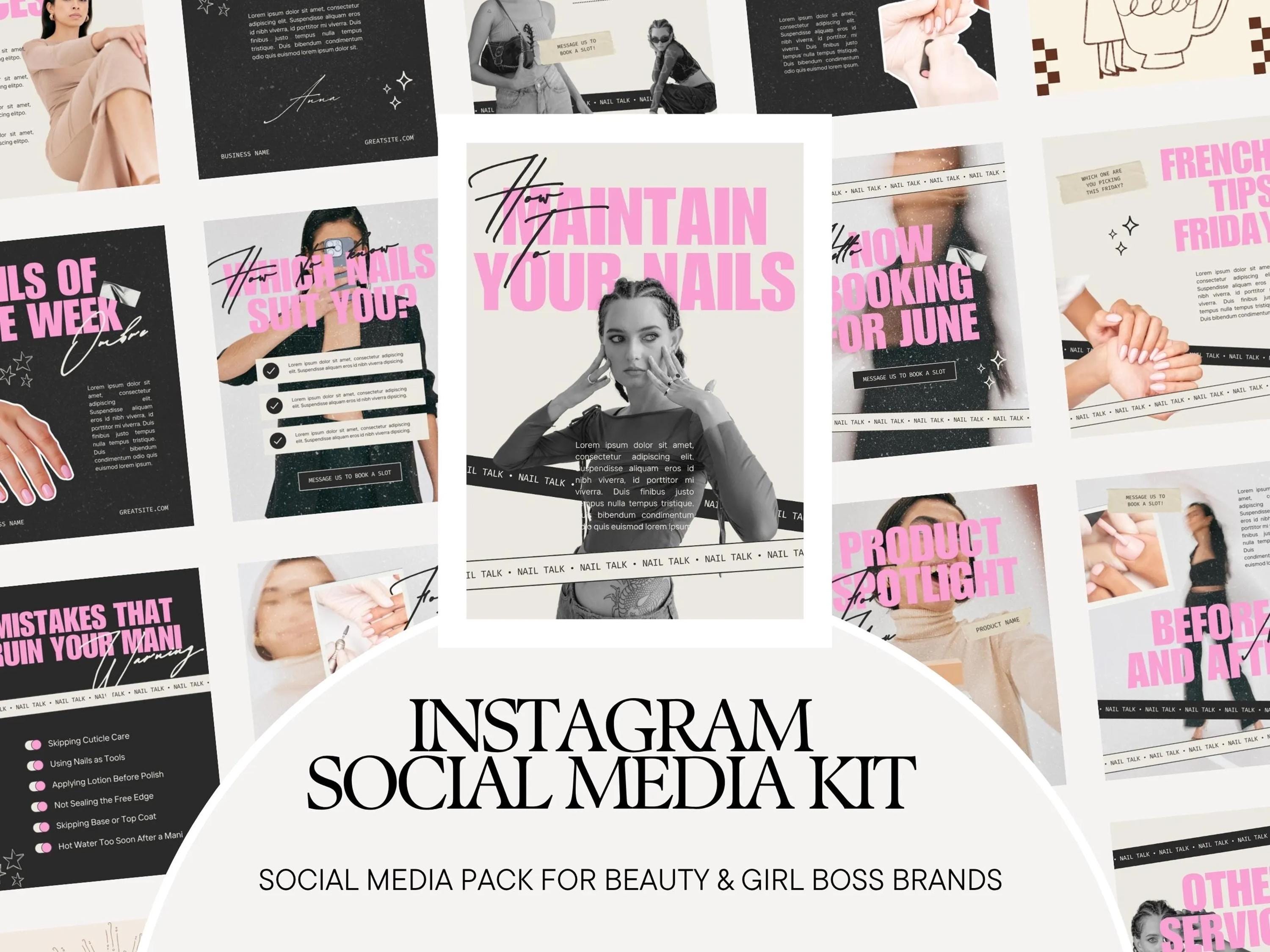 Nail Tech Instagram Post| 27 Posts 27 Stories| Canva Editable Template ...