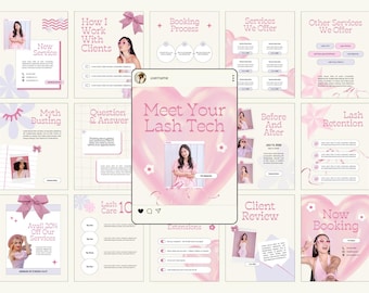 Pink Theme Lash Artist Instagram Posts and Stories, Lash Tech Instagram Posts, Esthetician beauty Stories, Social Media Canva Templates