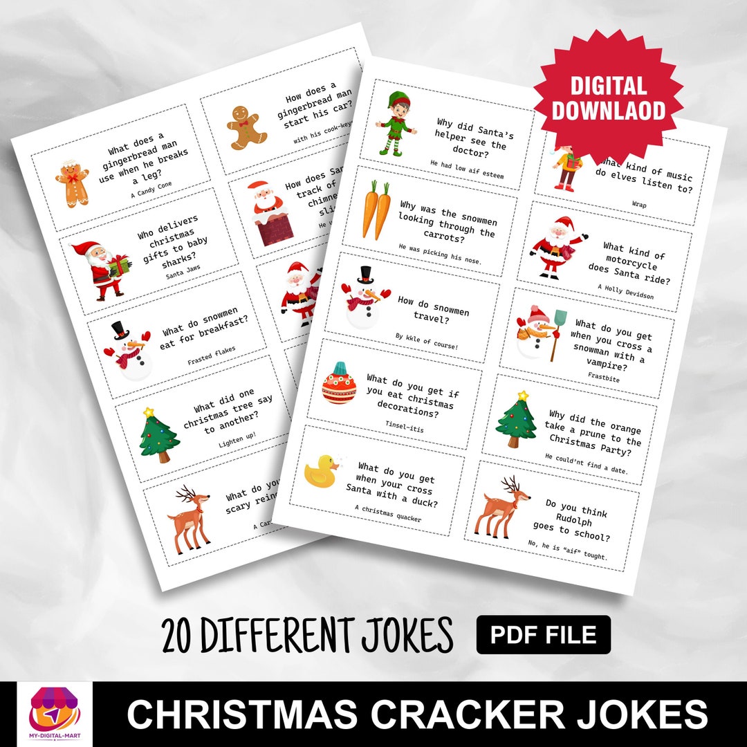 20 Christmas Jokes Cracker Jokes Christmas Cracker Fillers Etsy