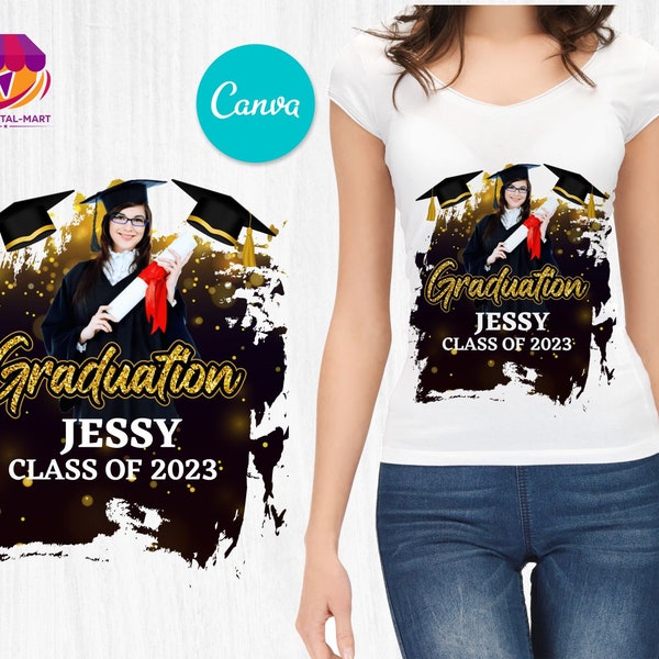 Graduation T Shirt Design, Editable in canva, 2023 Graduation Family T Shirt Design Template, Black and Gold