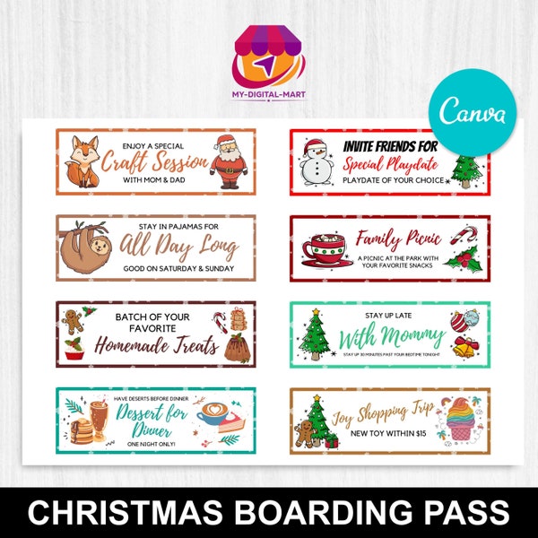 Coupons de Noël Canva modifiables pour les enfants, carnet de coupons de Noël, cadeaux de Noël pour enfants numériques, récompenses de Noël pour enfants