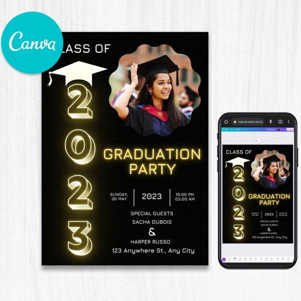 Graduation invitation 2023 Class of 2023 graduation dinner party invitation gold black graduate party invitation graduate invitations invite