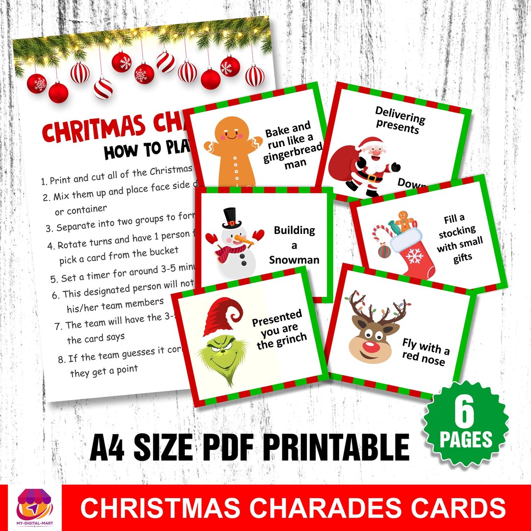Christmas Charades Printable Game Christmas Party Game for - Etsy