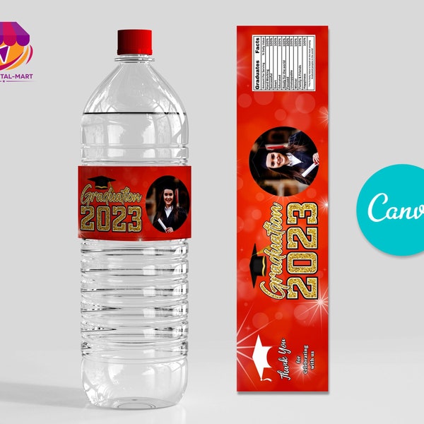 Water Bottle LabeTemplate canva, Graduation Canva Editable Template, DIY Label Template, Party Template, Graduation 2023