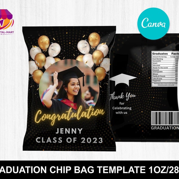 Chip Bag Template Canva Editable | DIY | Graduation Nutrition Facts + Graduation Ingredients + barcode