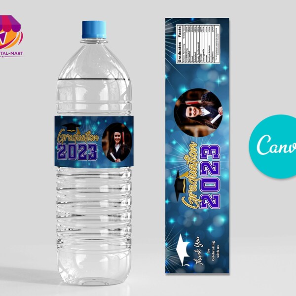 Water Bottle Labels Template canva, Graduation Canva Editable Template, DIY Label Template, Party Template, Graduation 2023