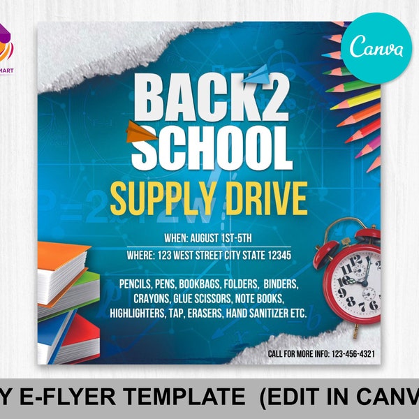 Back To School Flyer, DIY Flyer, School Flyer, Canva Template, Supply Drive Flyer, School Supply Drive, Donation Flyer, School Supply Flyer