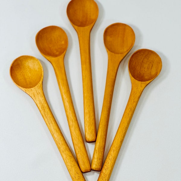 Small Wooden Spoons, 5 PCS Small Soup Spoons, Serving Spoons, Wooden Soup Spoon for Eating Mixing Stirring, Japanese Style Kitchen Utensils