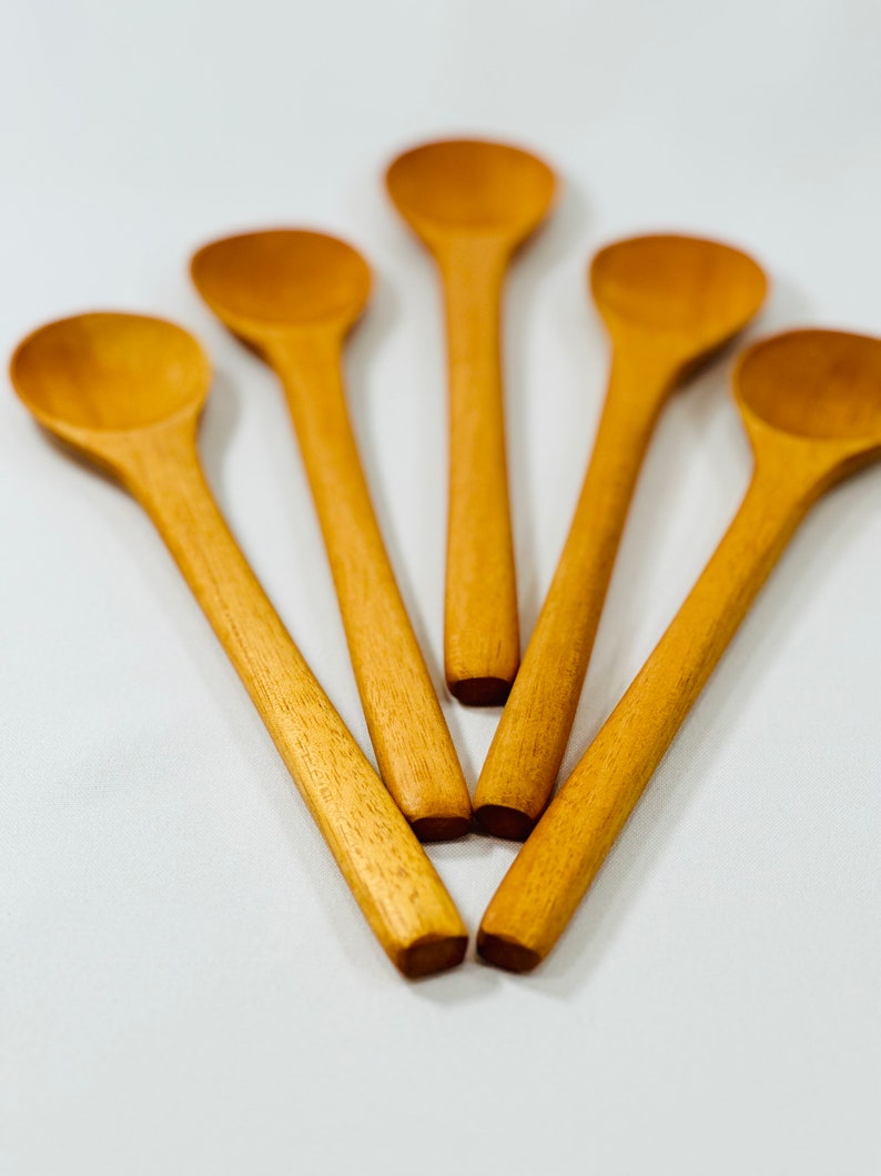 Small Wooden Spoons, 5 PCS Small Soup Spoons, Serving Spoons, Wooden