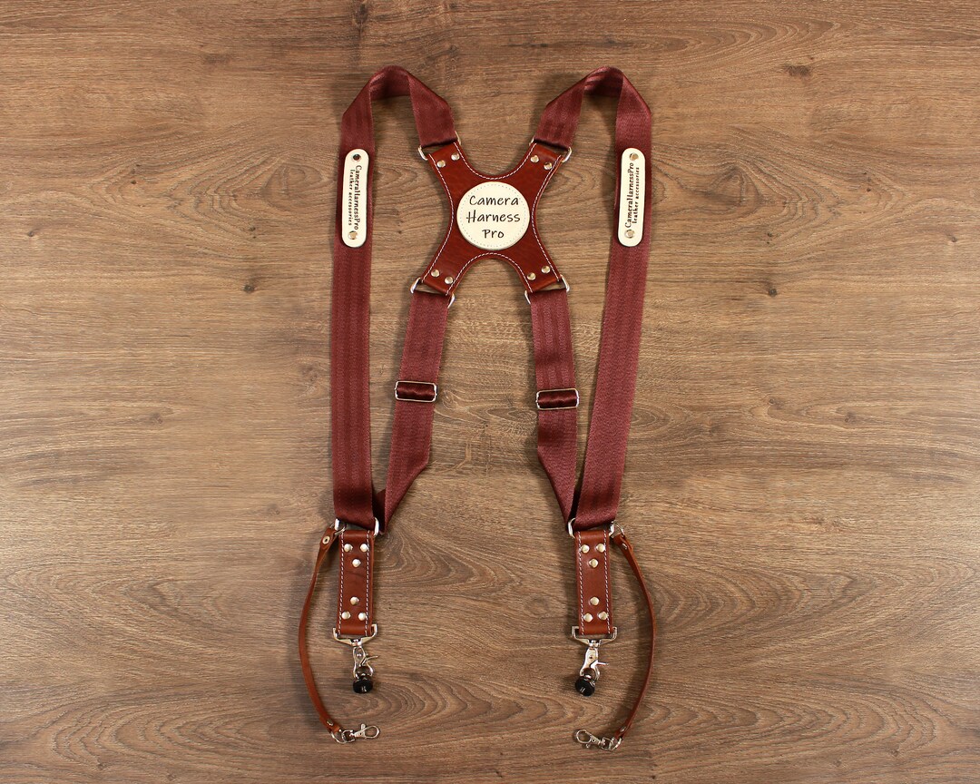 Leather and Nylon Dual Camera Strap, Combo Camera Strap, Dual Camera