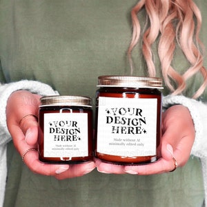 Printify Amber Glass Candle Mockup 4 oz Candle Mockup 9 oz Candle Mockup Golden Lid Jar Candle Mockup Candle Label 9oz Amber Candle Mockup