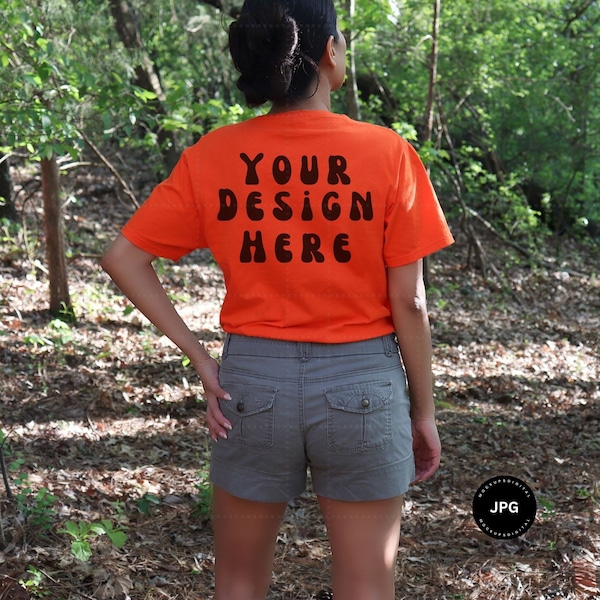 Orange Gildan 64000 Orange Halloween Mockup Fall Shirt Mockup Gildan 64000 Mock up Gildan Back Mockup Spooky Mockup Soft Style Gildan Mockup