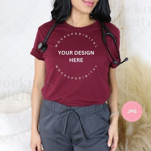 Maroon Bella Canvas 3001 Nurse Mock Up Maroon Bella Canvas 3001 Mockup Medical 3001 Mockup Maroon Fourth of July Shirt Mockup Summer Mockup