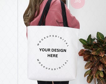 Maqueta de bolso tote con estampado integral Printify Maqueta de bolso tote Aop Maqueta de tamaño de bolso tote Maqueta de bolso tote con asa negra Maqueta de bolso tote de verano