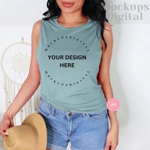 Dusty Blue Bella Canvas 8803 Mockup 8803 Tank Top Bella Canvas 8803 Tabla de tallas Womens Flowy Shirt Mockup Womens Muscle Tank Mockup Summer