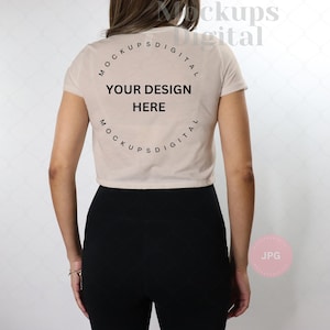 Back of Heather Dust Bella Canvas 8882 Mockup Cropped T-Shirt Flowy Cropped Tee Bella Mockup Bella 8882 Model Mockup Model Mockup 8882 Mock