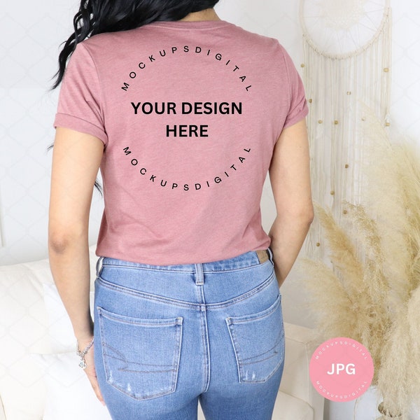 Back Mockup Bella Canvas 3001 Heather Mauve Mockup Mauve Shirt Mockup Bridesmaid Mockup Spring Mockup Spring Break Mockup Summer Trendy Mock