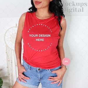 Red Bella Canvas 8803 Mockup Bella Canvas 8803 Tabla de tallas Mockup de camiseta fluida para mujer Mockup de tanque muscular para mujer Mockup de camiseta de verano Mock