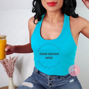 Tahiti Blue Next Level 1533 Mockup Tahiti Blue Next Level Tank Mockup 1533 Model Mockup 1533 Tank Top Tabla de Tallas Tank Top Mockup Mujer Modelo