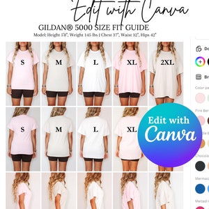 Gildan 5000 Size Chart Canva Editable Gildan 5000 Size Guide Oversized Size Chart 5000 Size Guide 5000 Gildan Size Reference Gildan Size Fit