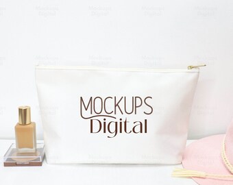 Aop Accessory Pouch W T-Bottom, Accessories Pouch Mockup, Make-Up Bag Mockup, Makeup Pouch Mock Up, Canvas, Zipper Bag Mockup, Printify Mock