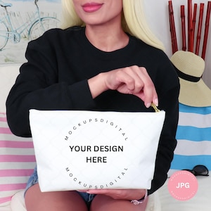 Aop Accessory Pouch W T-Bottom  Accessories Pouch Mockup Make-Up Bag Mockup Makeup Pouch Mock Up Canvas Zipper Bag Mockup Spring Mockup