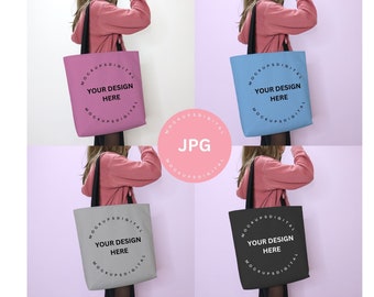 Paquete de maquetas Maqueta de bolso tote Aop Maqueta de Printify Maqueta de bolso tote Aop Maqueta de bolso tote con estampado integral Maqueta de tamaño de bolso tote Bolso tote con asa negra