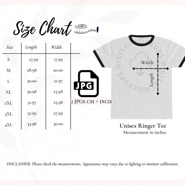 Unisex Ringer Shirt  Size Chart Mockup Printify Mockup Ringer Tee Size Chart Size Guide Generic Brand Tee Mockup Ringer Mockup White Ringer