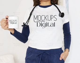 3001 Mockup Nurse- Bella Canvas 3001 White Mockup-Nurse Shirt Mockup-Nursing Mockup-Doctor Tshirt Model Mockup Profession Mockup-Trendy Mock