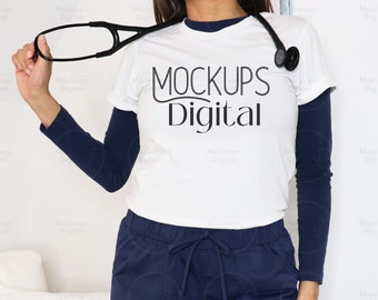 Nurse Shirt Mockup-3001 Mockup Nurse- Bella Canvas 3001 White Mockup-Nursing Mockup-Doctor Tshirt Model Mockup Profession Mockup-Trendy Mock