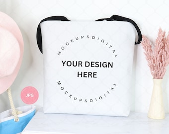 Maqueta de bolso tote Aop Printify Maqueta de bolso tote Aop Bolso tote estampado integral Maqueta de tamaño de bolso tote Bolso tote negro con asa Bolso de verano