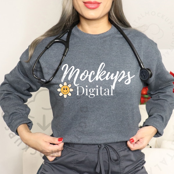 Nurse Sweatshirt Mockup, Gildan 18000 Mockup, Nurse Shirt Mockup, Scrub Mockup, Nurse Shirt Mockup, 18000 Sleeve Mockup, Stethoscope Mockup