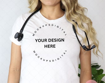 Krankenschwester Shirt Mockup Weißes Hemd Mockup 3001 Modell Mockup Krankenschwester Mockup Mockup Doktor Mockup Herbst Mockup Krankenschwester Tshirt Mockup Doktor Mockup
