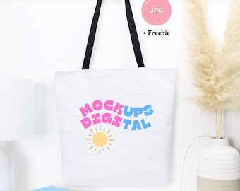 Minimalist Tote Bag with Black Handle Mockup All Over Print Tote Bag Mockup Printify Mockup Boho Mockup Canvas Bag Mockup Canvas Tote Bag