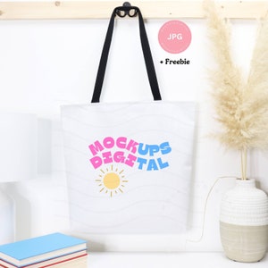 Minimalist Tote Bag with Black Handle Mockup All Over Print Tote Bag Mockup Printify Mockup Boho Mockup Canvas Bag Mockup Canvas Tote Bag