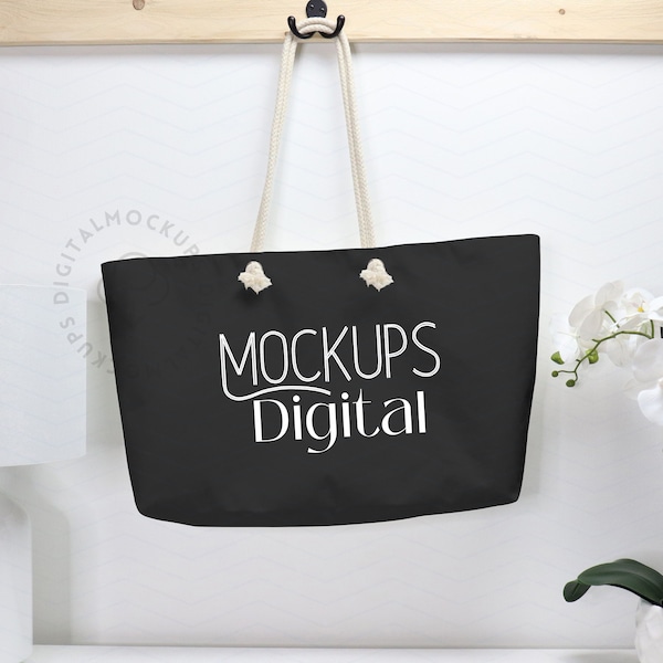 Black Weekender Mockup, Rope Handle Bag Mockup, Weekender Bag Mockup, Weekender Mockup, Weekender Tote Bag, Weekender Bag Mock Up, Mockup