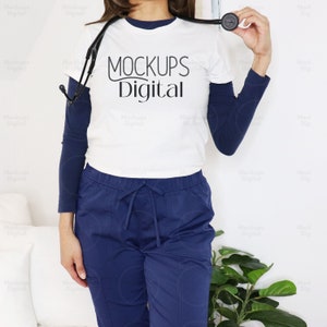 3001 Mockup Nurse- Bella Canvas 3001 White Mockup-Nurse Shirt Mockup-Enfermería Mockup-Doctor T-shirt Model Mockup Profesión Mockup-Trendy Mock