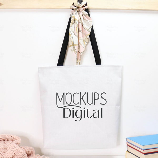 Aop Tote Bag  Mockup-Aop Tote Bag Mockup-All Over Print Tote Bag-Tote Bag Size Mockup-Mock Up-Bag -Printify Template- Black Handle Tote Bag